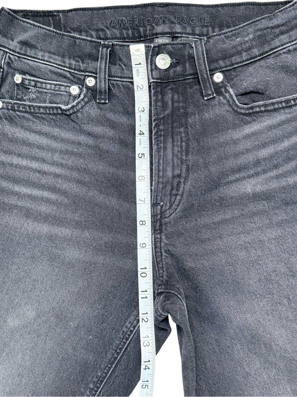 American Eagle Super High Rise Ankle Straight Jeans Black Wash Size 6 Short - Picture 9 of 11